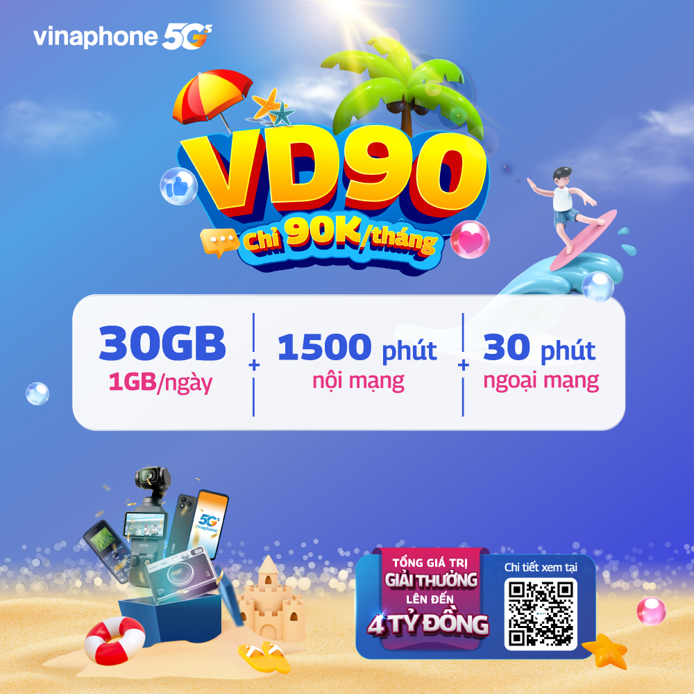 Gói Cước VD90 Vinaphone – 30GB Data + 1530 Phút Thoại Chỉ 90K/Tháng
